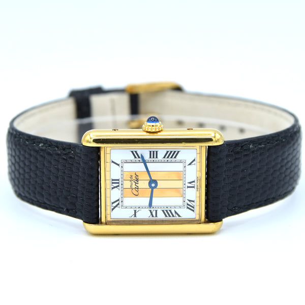 1990s Cartier Tank with Rare Tri-Colour Dial Variation in Vermeil 925 Sterling Silver Gilt