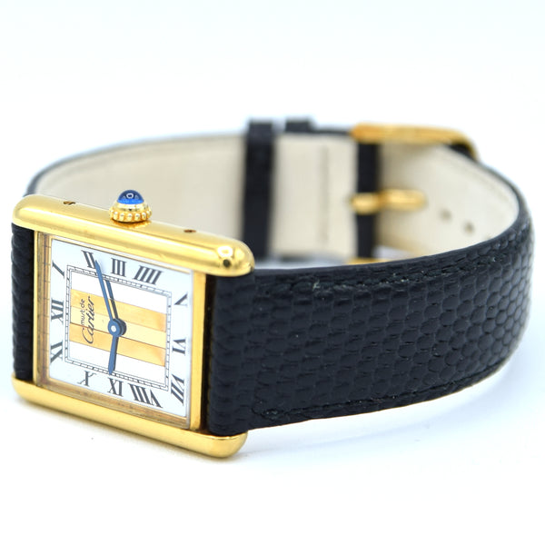 1990s Cartier Tank with Rare Tri-Colour Dial Variation in Vermeil 925 Sterling Silver Gilt