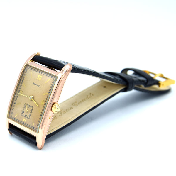 1930s Movado Art deco larger tank - rectangular wristwatch in solid 14ct Gold caliber 470