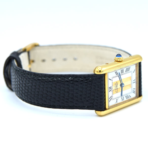 1990s Cartier Tank with Rare Tri-Colour Dial Variation in Vermeil 925 Sterling Silver Gilt