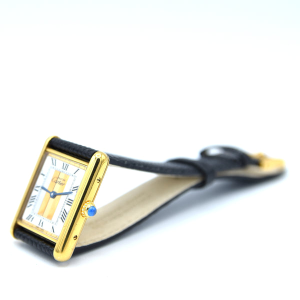 1990s Cartier Tank with Rare Tri-Colour Dial Variation in Vermeil 925 Sterling Silver Gilt