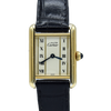 1980s Ladies Swiss Quartz Cartier Tank with unusual Roman rail track Dial in Sterling Silver Gilt Vermeil