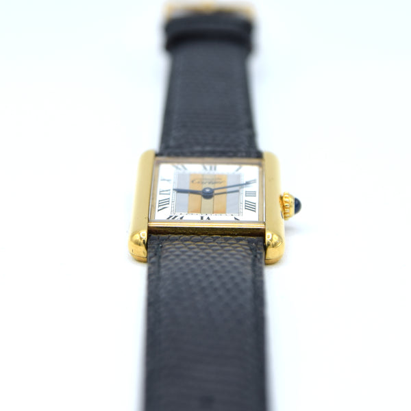 1990s Cartier Tank with Rare Tri-Colour Dial Variation in Vermeil 925 Sterling Silver Gilt