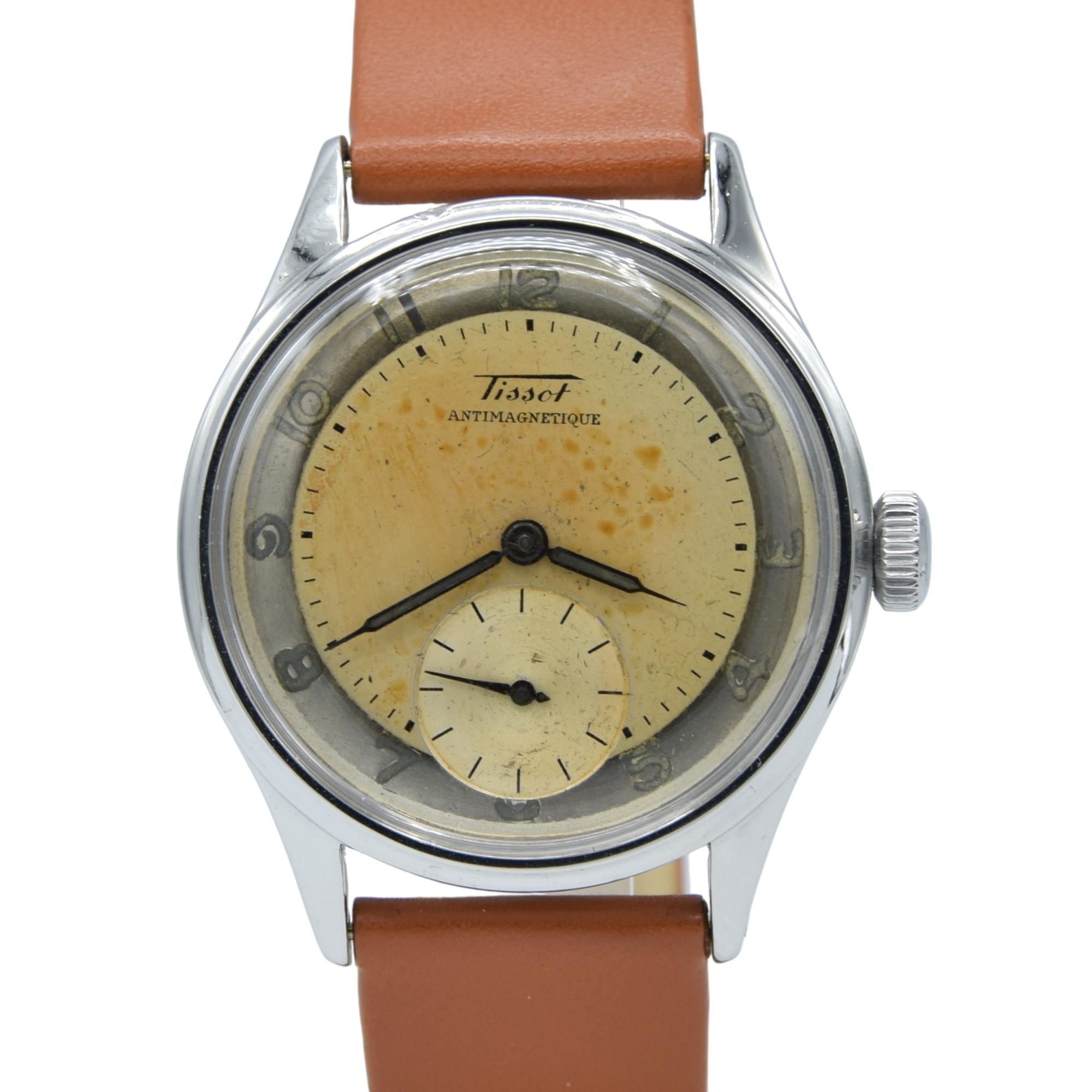 1947 Tissot Anti-Magnetic Manual Wind Wristwatch Model 6445-5 with Original Two Tone Radial Arabic Numeral Dial in steel