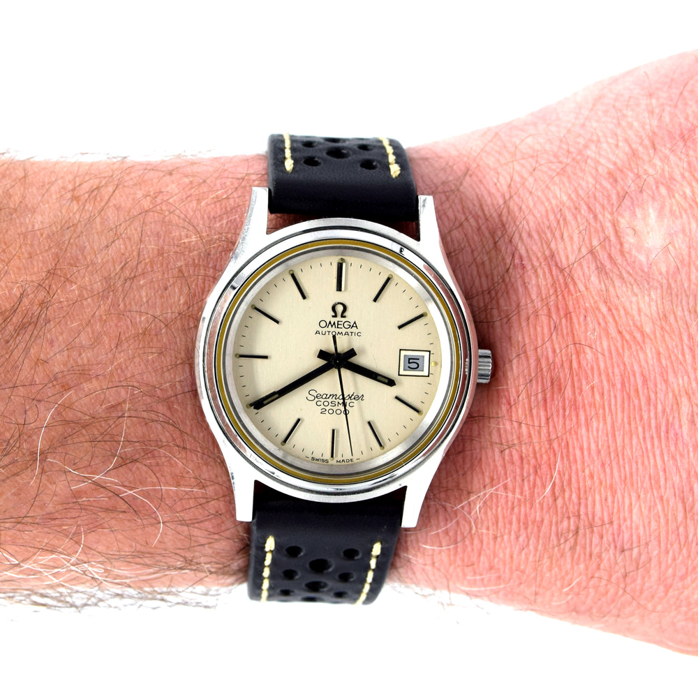 1973 Omega Large 38mm Seamaster Cosmic 2000 Automatic Date Model 166.128 with Silvered Dial