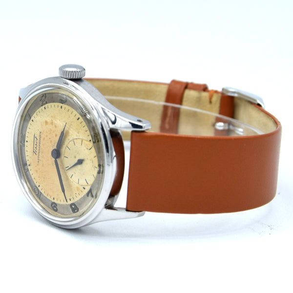 1947 Tissot Antimagnetique Manual Wind Wristwatch Model 6445-5 with Original Two Tone Radial Arabic Numeral Dial in steel