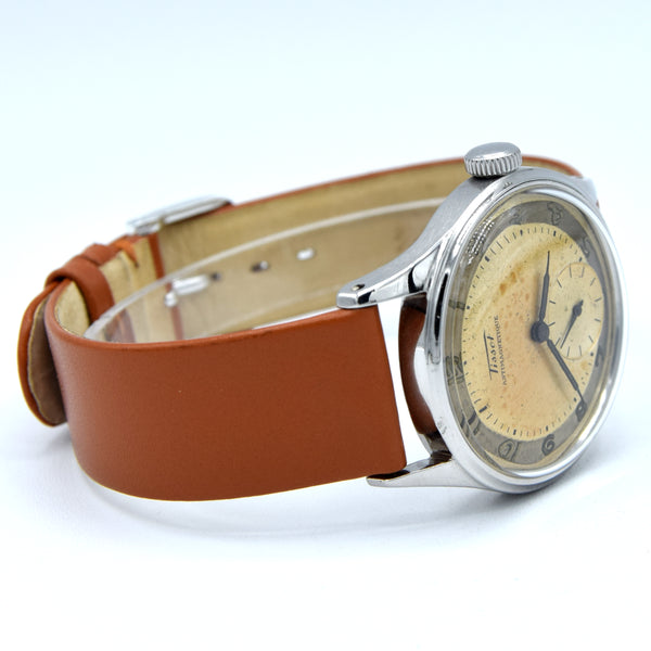 1947 Tissot Anti-Magnetic Manual Wind Wristwatch Model 6445-5 with Original Two Tone Radial Arabic Numeral Dial in steel