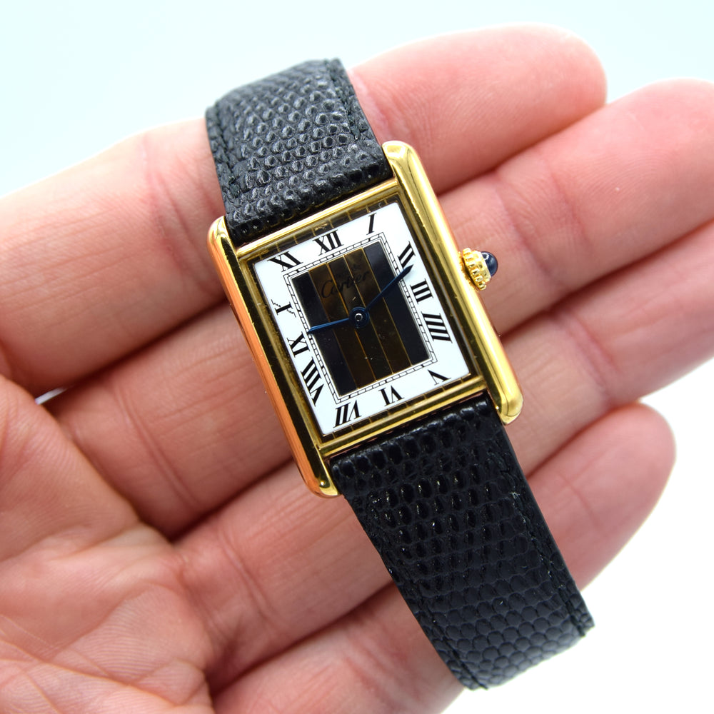 1990s Cartier Tank with Rare Tri-Colour Dial Variation in Vermeil 925 Sterling Silver Gilt
