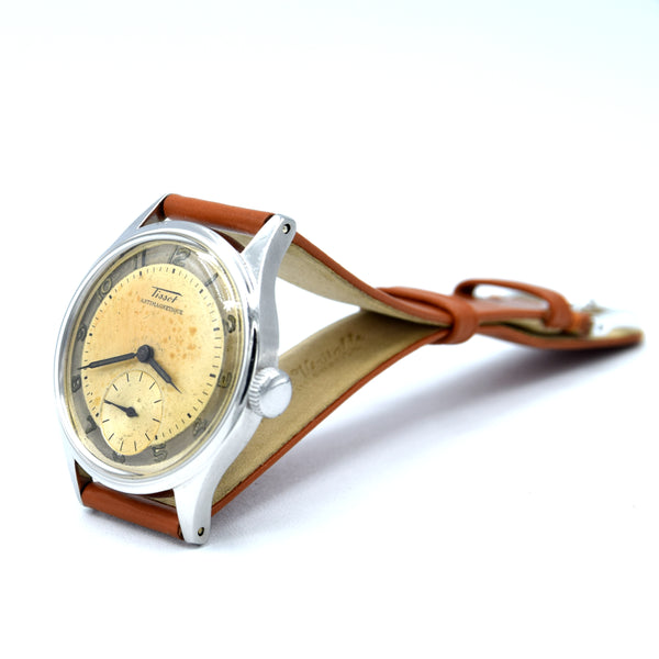 1947 Tissot Anti-Magnetic Manual Wind Wristwatch Model 6445-5 with Original Two Tone Radial Arabic Numeral Dial in steel
