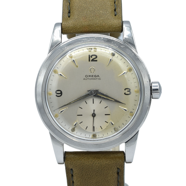 1950 Omega Automatic Bumper with Arabic & Spearhead markers Model 2576 in Stainless Steel