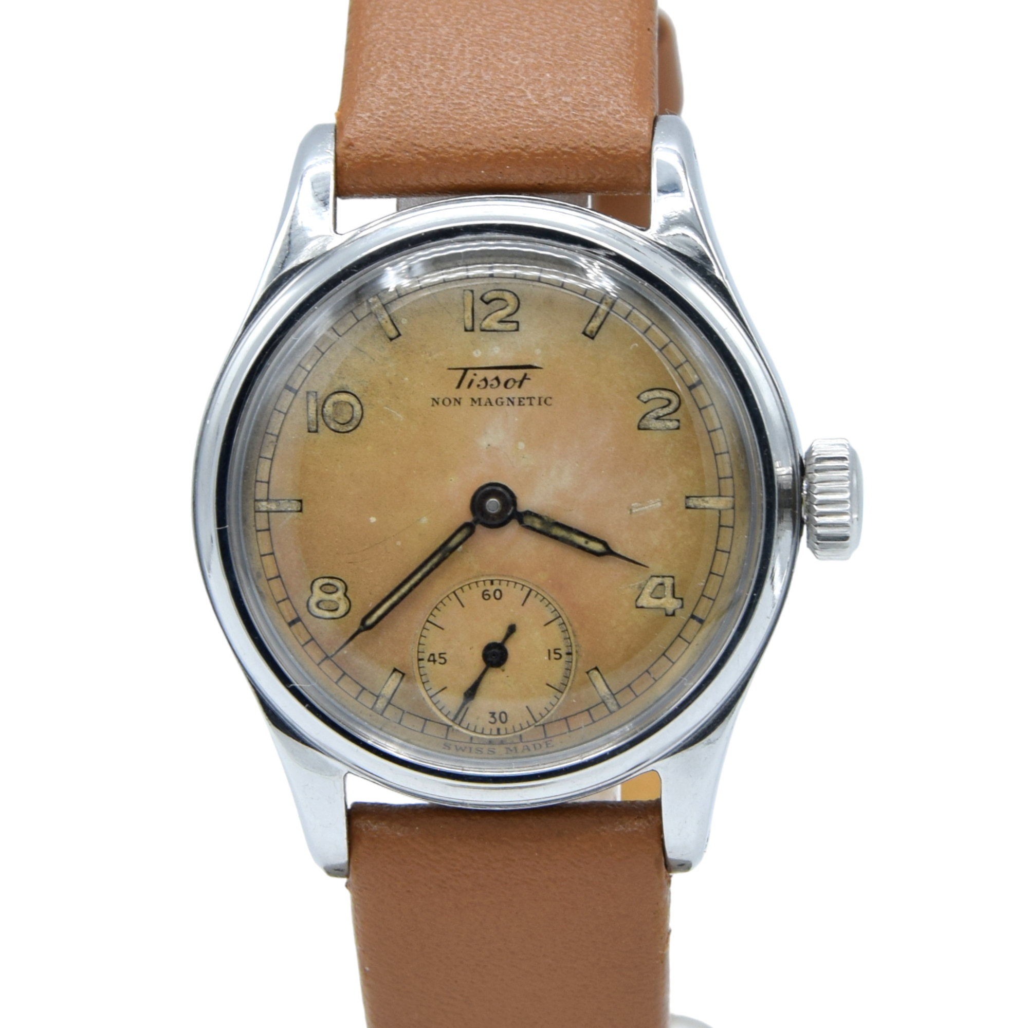 1944 Tissot Anti-Magnetic Manual Wind Wristwatch Model 6076 with Original Patina dial