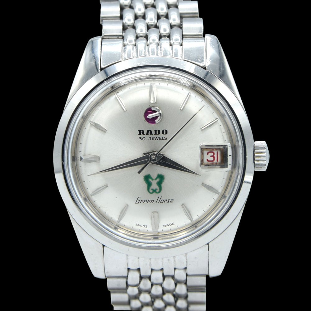 1960s Rado Automatic Red date 'Green Horse' watch on Beads of rice Bracelet Model 11657
