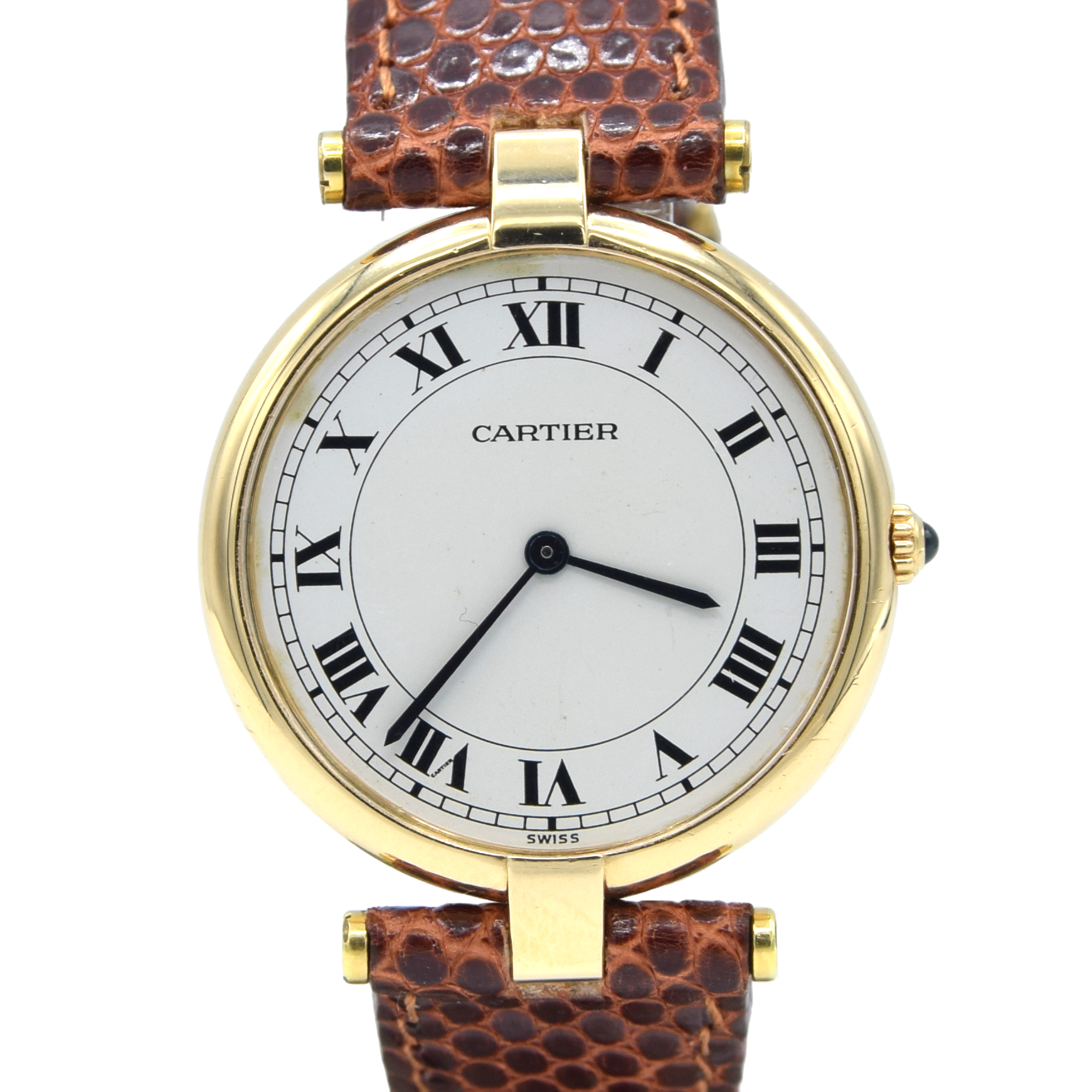1990s Cartier 'Must de' solid 18k Yellow gold Unisex 881001 with Roman Numeral white dial Vendôme Lugs