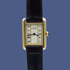 1980s Ladies Swiss Quartz Cartier Tank with unusual Roman rail track Dial in Sterling Silver Gilt Vermeil