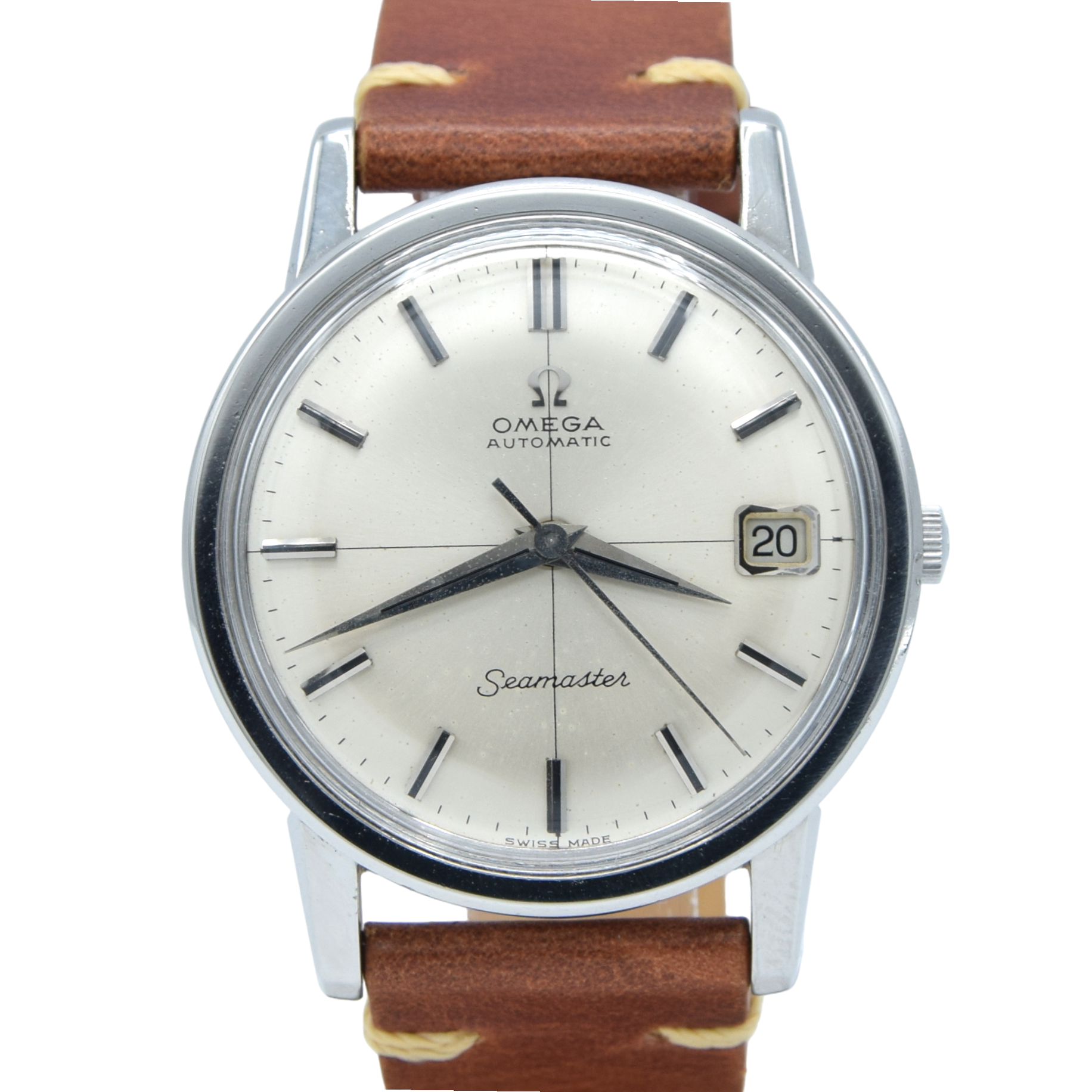 1967 Omega Automatic Seamaster Model 166.003 Calendar Model steel with cross-hair onyx dial