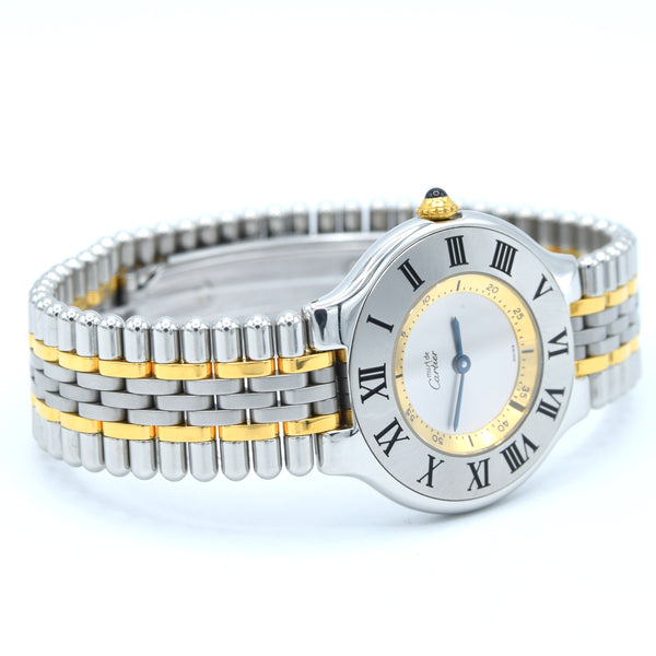 1990s Must De Cartier 21 Unisex Swiss Quartz Wristwatch in Gold and Steel on Bracelet Model 1330