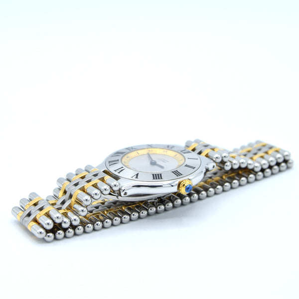 1990s Must De Cartier 21 Unisex Swiss Quartz Wristwatch in Gold and Steel on Bracelet Model 1330