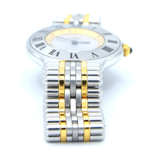 1990s Must De Cartier 21 Unisex Swiss Quartz Wristwatch in Gold and Steel on Bracelet Model 1330