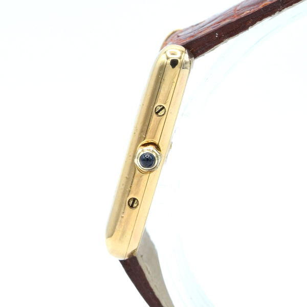 1990s Ladies Swiss Quartz Cartier Tank with Grey and Black Dial with Roman Numerals in Sterling Silver Gilt Vermeil