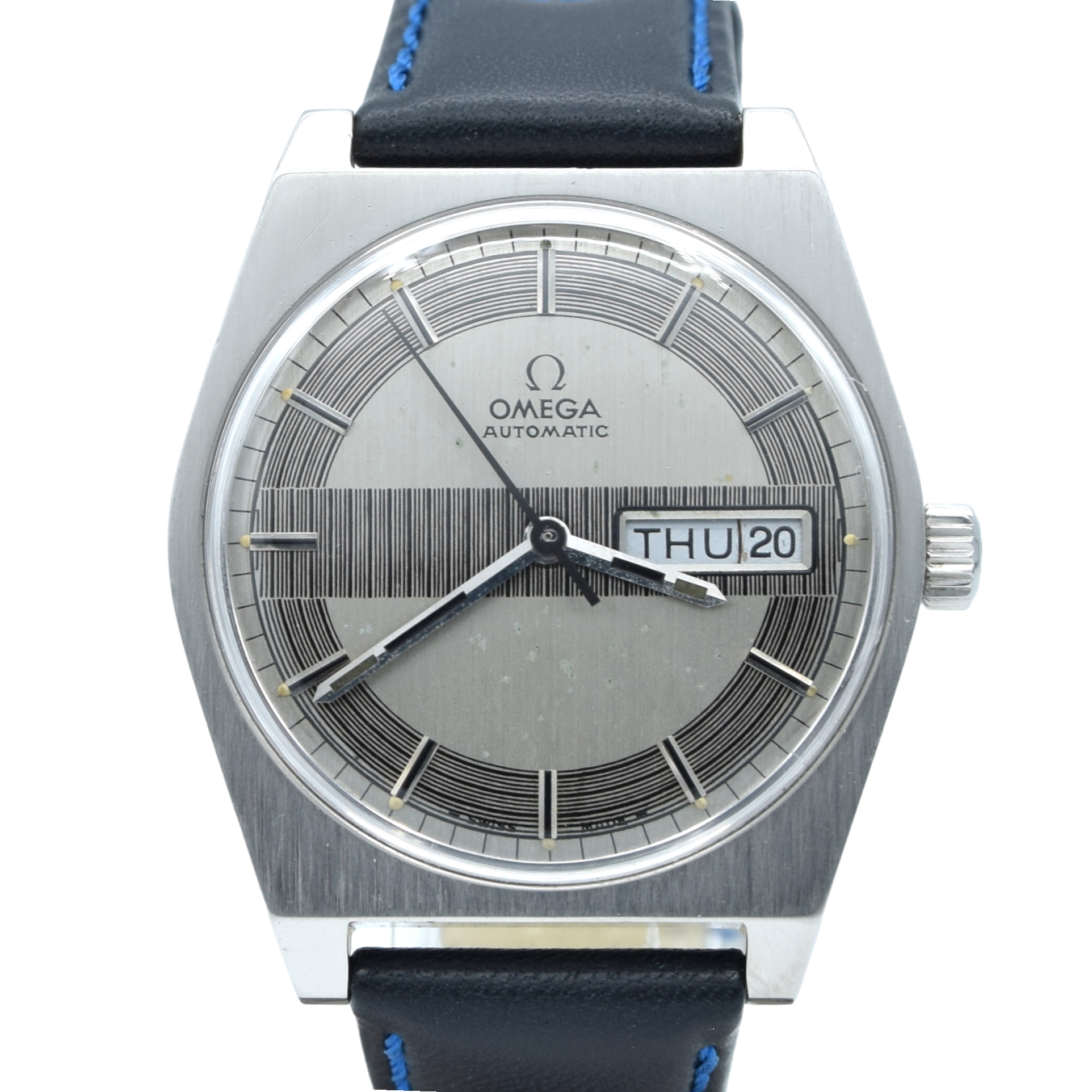 1969 Omega sharp Rare 'Barcode Dial' Automatic Day/Date in Stainless Steel Model 166.0141