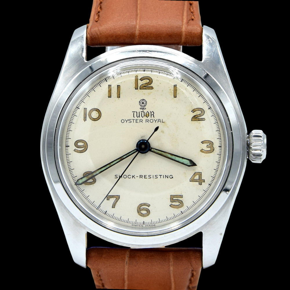 1950 Tudor Oyster Royal Shock-Resisting 'All Arabic numerals' Steel Wristwatch Model 7904 34mm All original