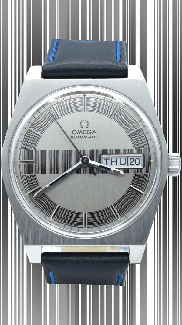 1969 Omega sharp Rare 'Barcode Dial' Automatic Day/Date in Stainless Steel Model 166.0141