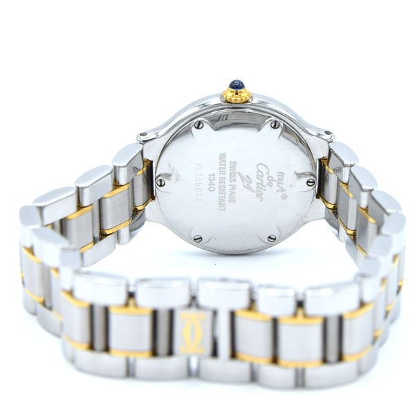 1990s Must De Cartier 21 Ladies Swiss Quartz Wristwatch in Gold and Steel on Bracelet Model 1340 With Original Box and Books