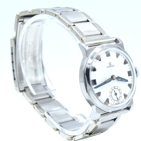 1934 Rare Omega Foibos CK 785 with Deco Enamelled Dial in Stainless Steel on Period Swiss Bracelet