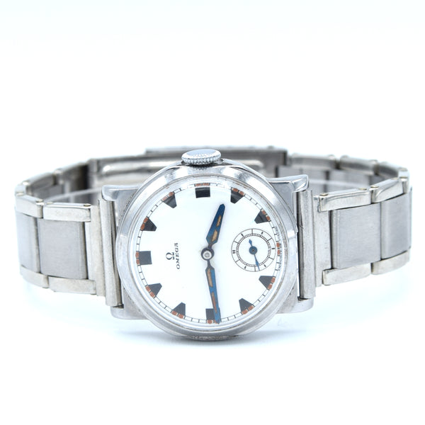 1934 Rare Omega Foibos CK 785 with Deco Enamelled Dial in Stainless Steel on Period Swiss Bracelet