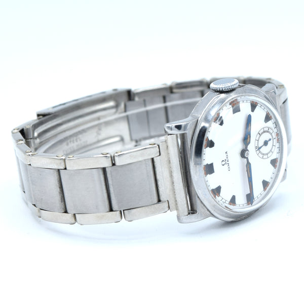 1934 Rare Omega Foibos CK 785 with Deco Enamelled Dial in Stainless Steel on Period Swiss Bracelet