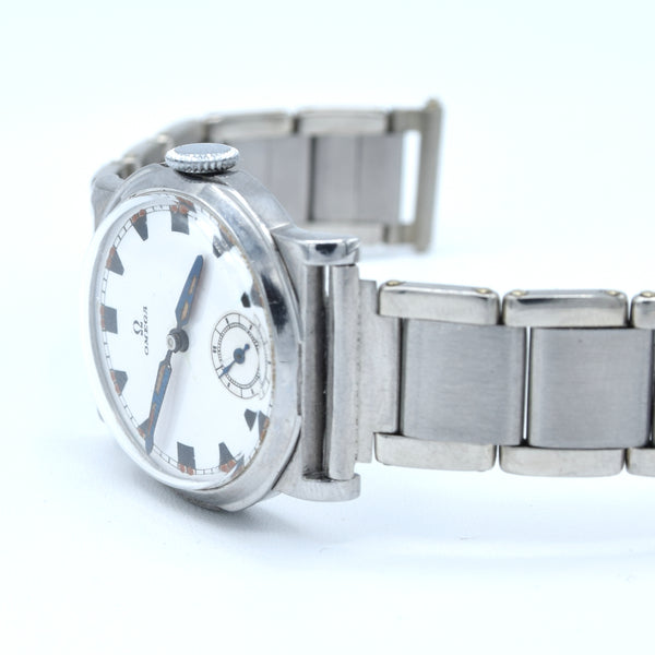 1934 Rare Omega Foibos CK 785 with Deco Enamelled Dial in Stainless Steel on Period Swiss Bracelet