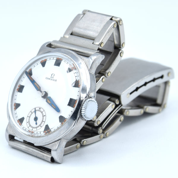 1934 Rare Omega Foibos CK 785 with Deco Enamelled Dial in Stainless Steel on Period Swiss Bracelet