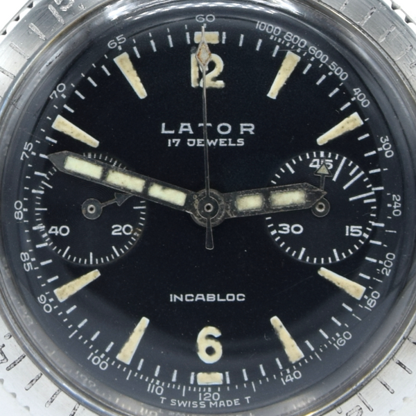 1960s Rare Lator Chronograph Dive Watch with Black Dial in Stainless Steel Case