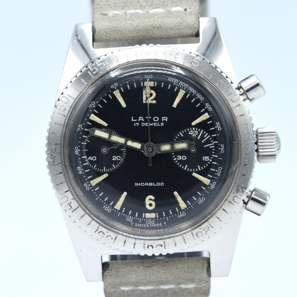 1960s Rare Lator Chronograph Dive Style Watch with Black Dial in Stainless Steel Case