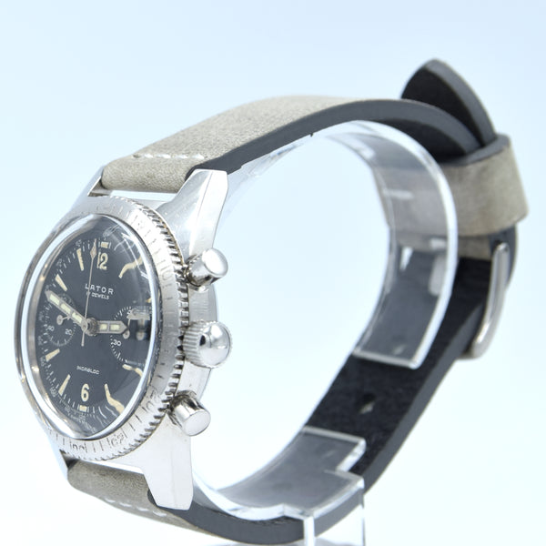 1960s Rare Lator Chronograph Dive Style Watch with Black Dial in Stainless Steel Case