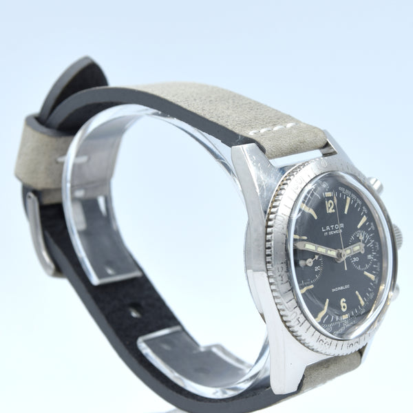 1960s Rare Lator Chronograph Dive Style Watch with Black Dial in Stainless Steel Case