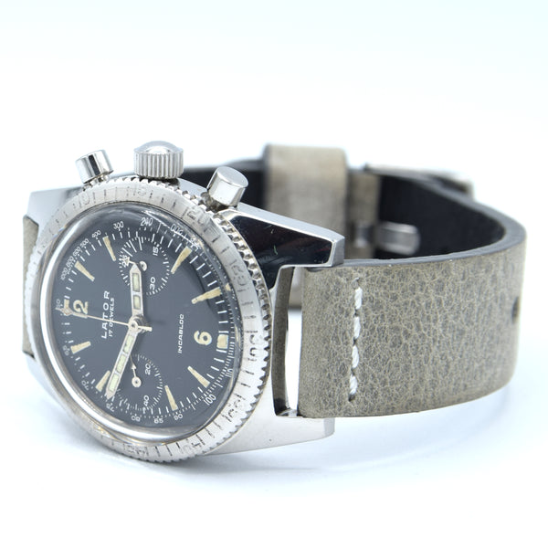 1960s Rare Lator Chronograph Dive Style Watch with Black Dial in Stainless Steel Case