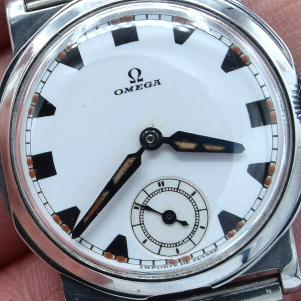 1934 Rare Omega Foibos CK 785 with Deco Enamelled Dial in Stainless Steel on Period Swiss Bracelet