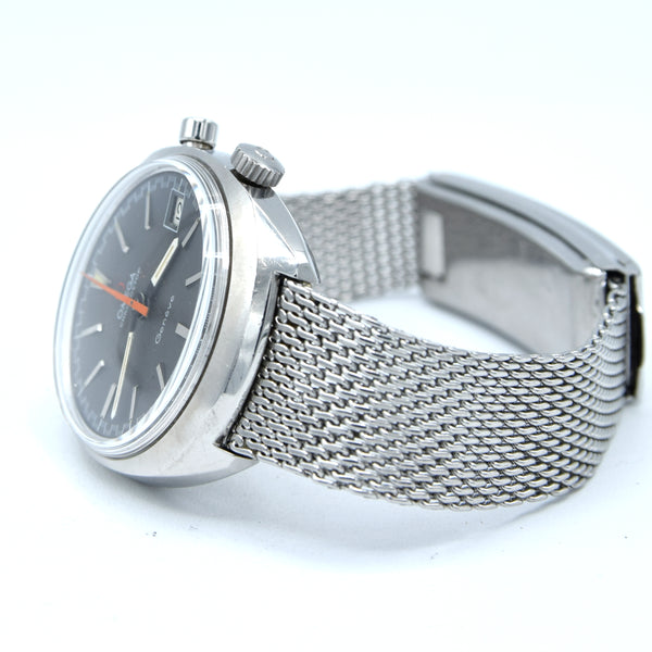 1969 Omega Chronostop Genéve Date Model 146.009 with Grey Dial in Stainless Steel on omega mesh bracelet
