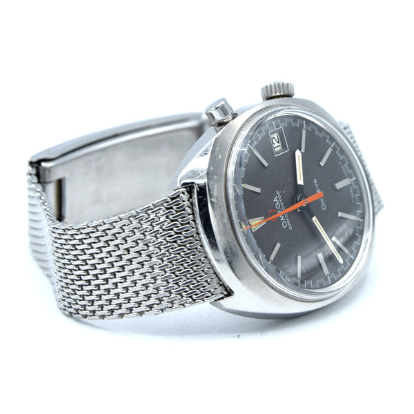 1969 Omega Chronostop Genéve Date Model 146.009 with Grey Dial in Stainless Steel on omega mesh bracelet