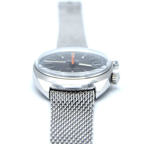 1969 Omega Chronostop Genéve Date Model 146.009 with Grey Dial in Stainless Steel on omega mesh bracelet