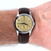 (RESERVED) 1950 Omega Automatic Bumper with Deco Arabic & Spearhead markers Model 2576 in Stainless Steel