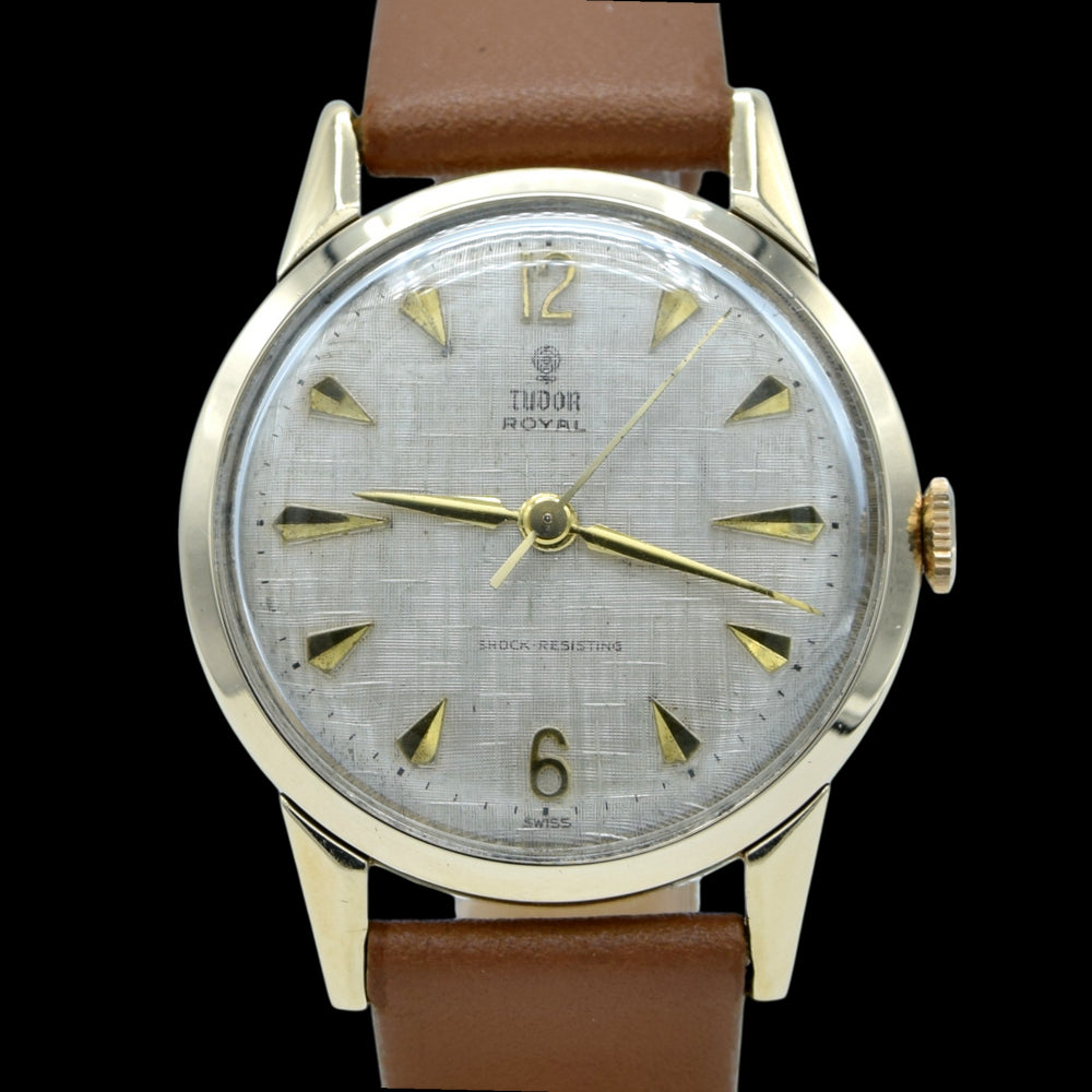 1962 Tudor Royal in solid 9ct Gold Rolex case - stunning Linen Dial 32mm Mechanical