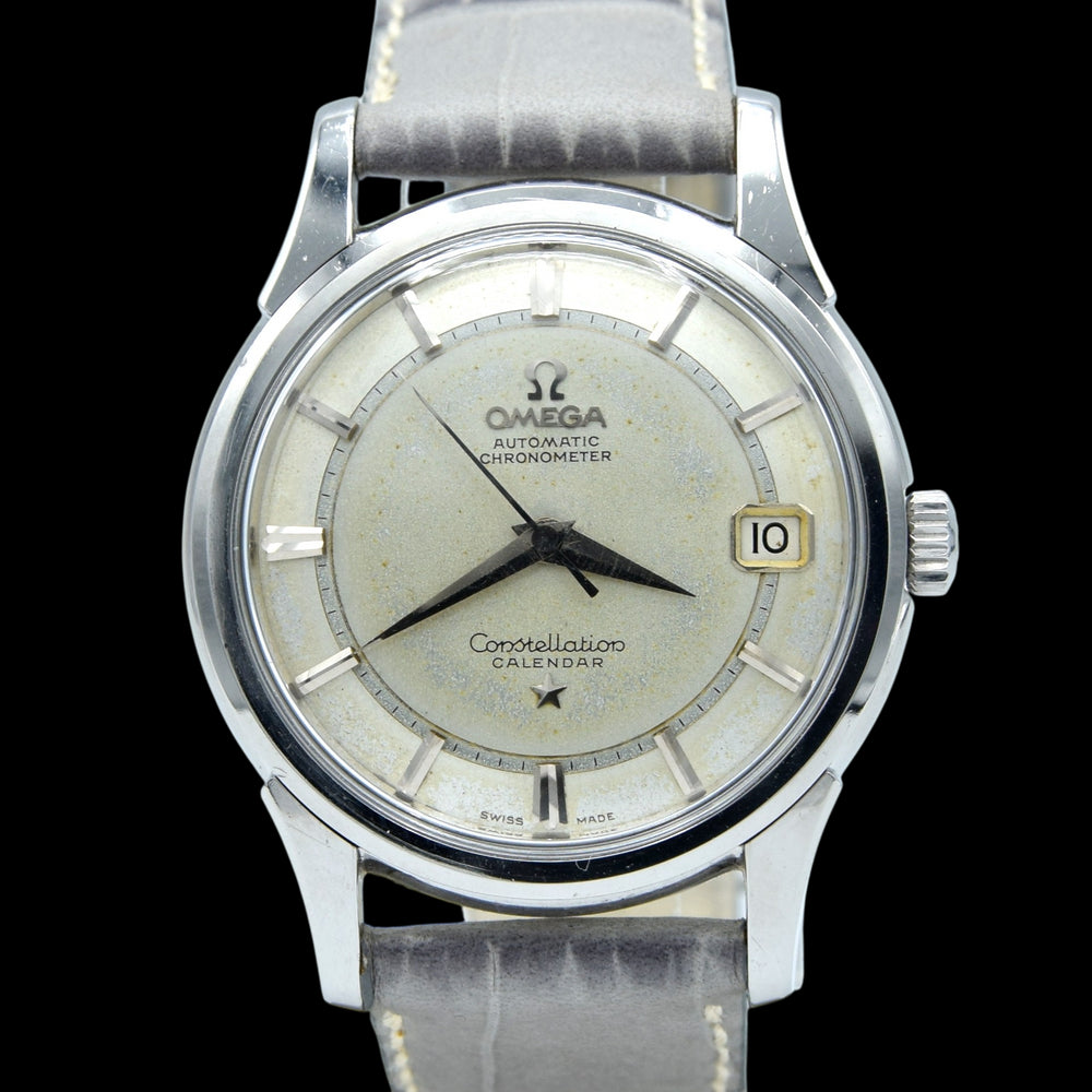 1959 Omega Constellation Chronometer Calendar Early Rare 'Railtrack' Model 14393 with two tone Patina Dial in stainless steel
