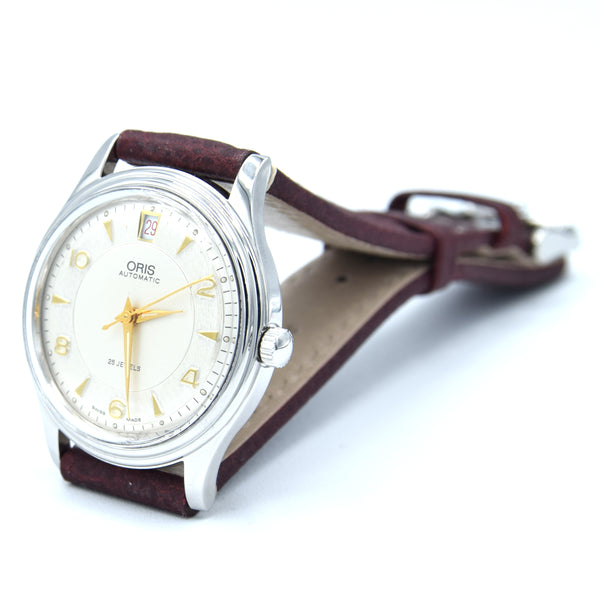 1990s Oris Date at 12 Automatic Wristwatch Model 7445 in 35mm Stainless Steel X2 tone dial