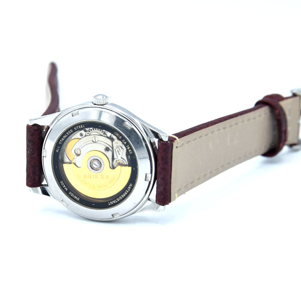 1990s Oris Date at 12 Automatic Wristwatch Model 7445 in 35mm Stainless Steel X2 tone dial