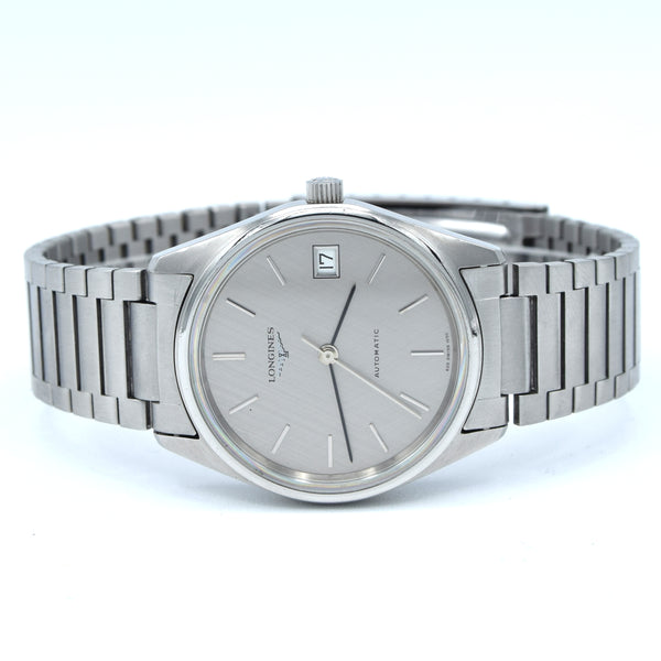 1990s Longines simple Elegant Automatic & minimalist bracelet watch 1659 - grey graphite 'Linen' Dial
