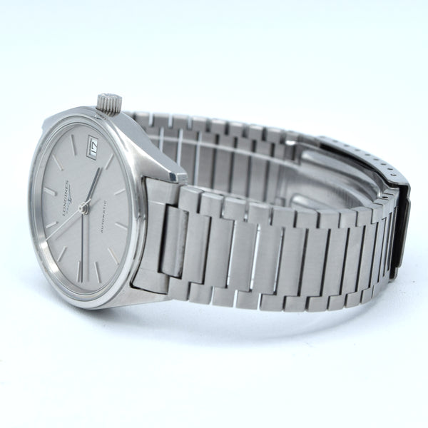 1990s Longines simple Elegant Automatic & minimalist bracelet watch 1659 - grey graphite 'Linen' Dial