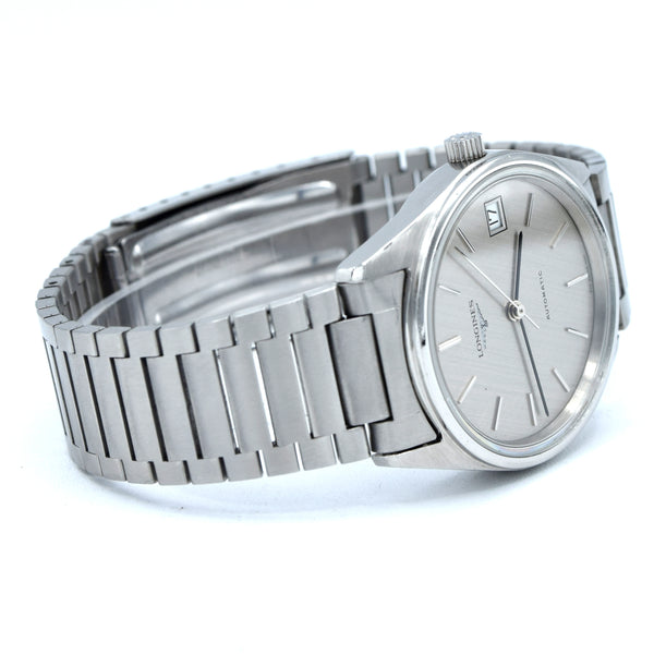 1990s Longines simple Elegant Automatic & minimalist bracelet watch 1659 - grey graphite 'Linen' Dial