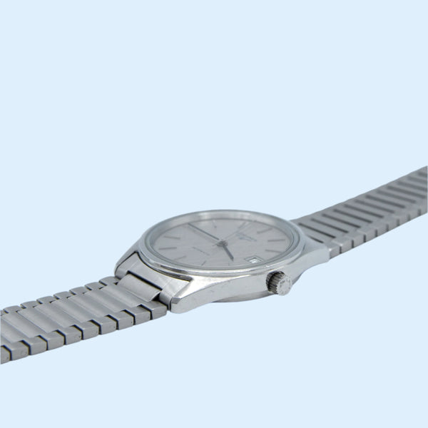 1990s Longines simple Elegant Automatic & minimalist bracelet watch 1659 - grey graphite 'Linen' Dial